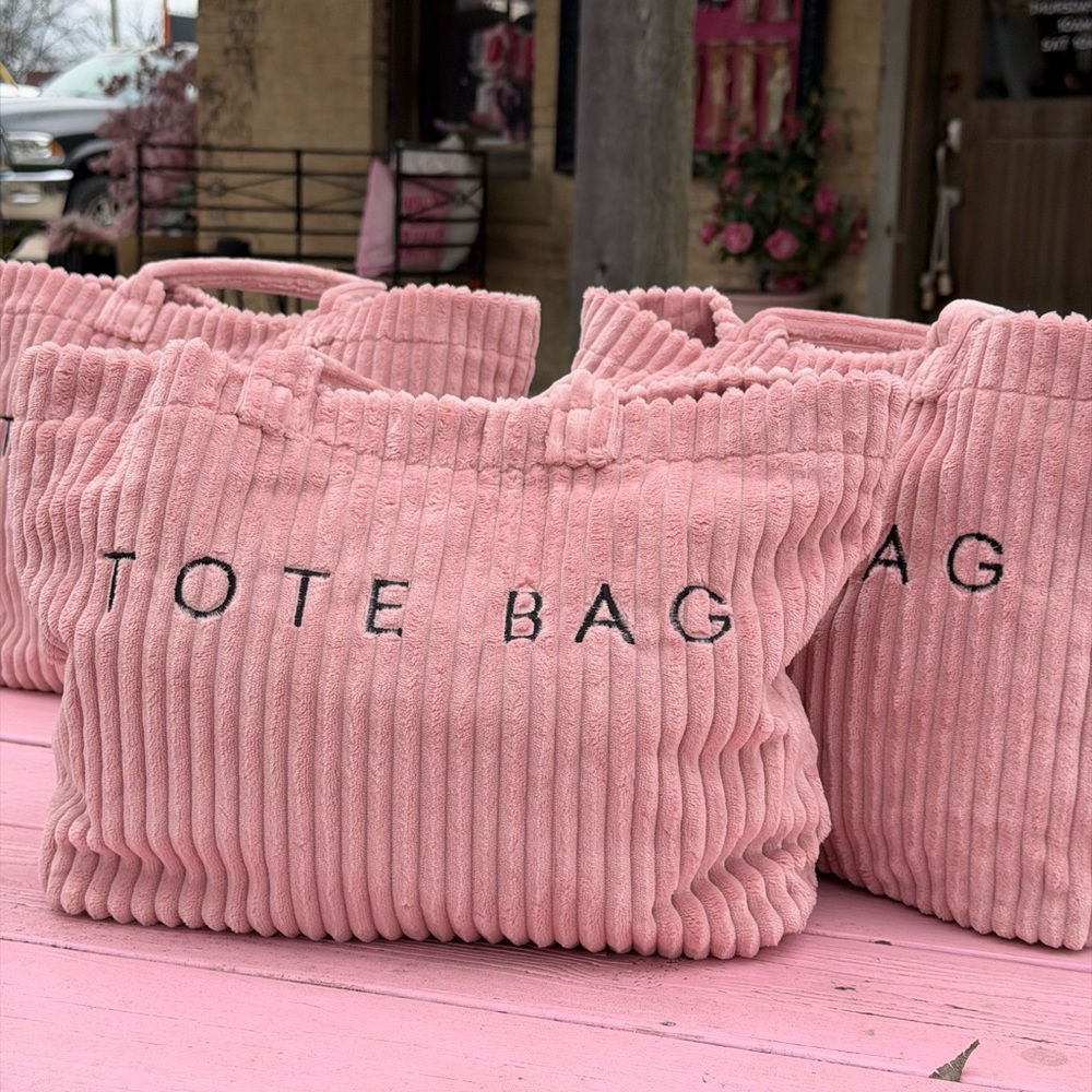 Soft Pink Corduroy Tote Bag